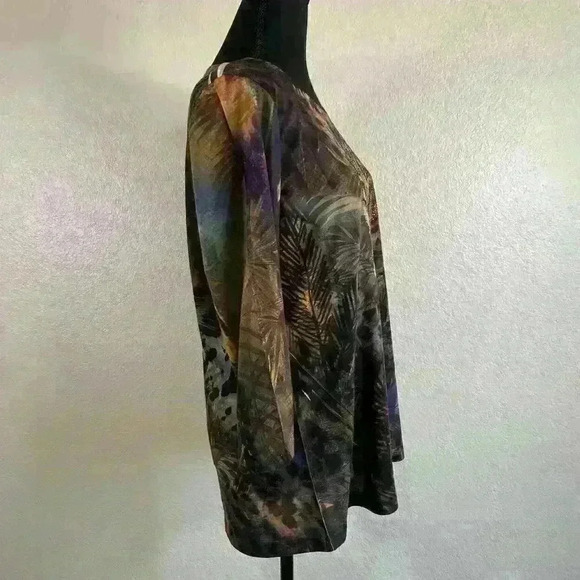 Chico’s leopard pullover jeweled tunic 3/4 sleeve brown multi colored women sz 2 - Picture 3 of 8